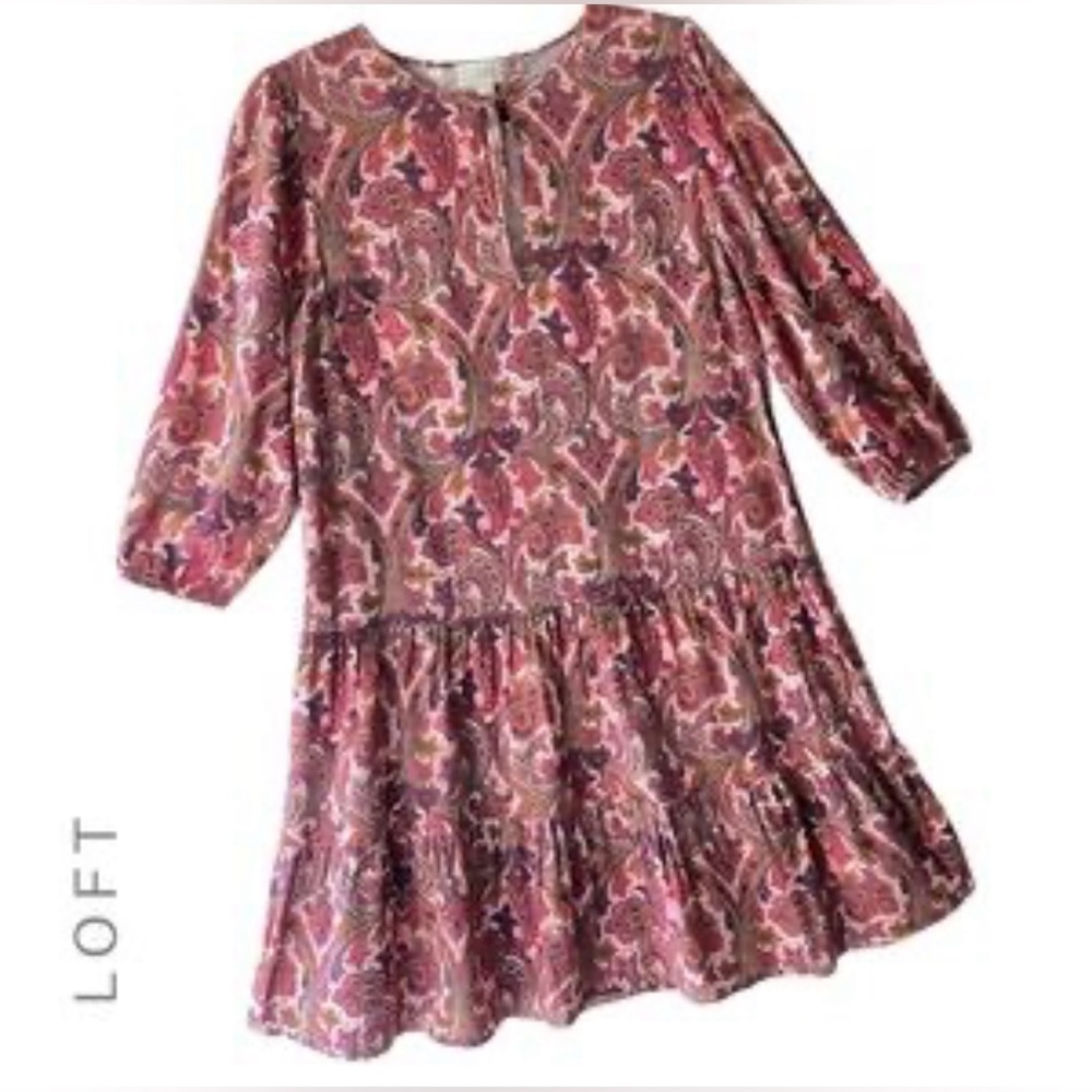 Anne Taylor‎ Paisley Print Dress with Tie Keyhole Neckline - Size XS